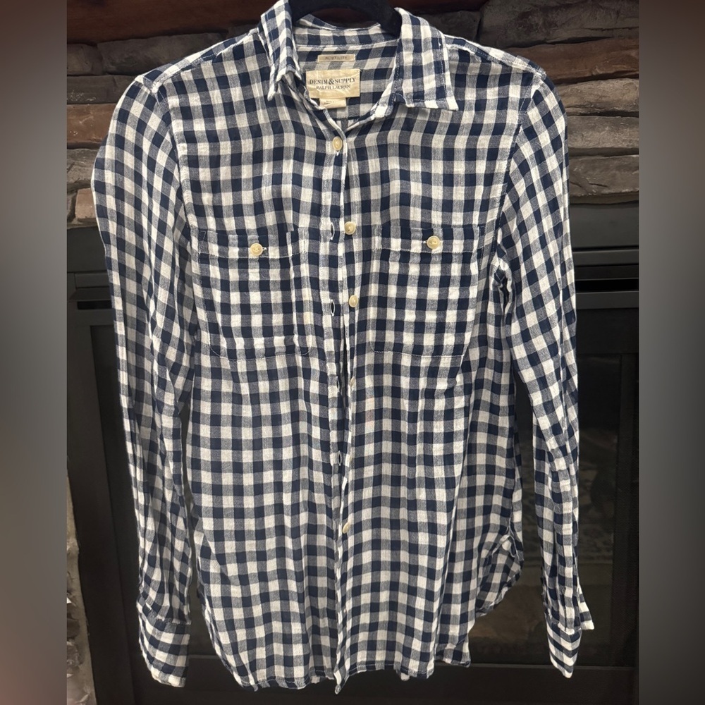 Denim & Supply Ralph Lauren Navy Checkered Shirt Size Small